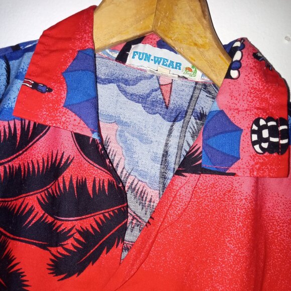 Hawaiian Cabana Print Men Shirt  Multicolor - Picture 2 of 9
